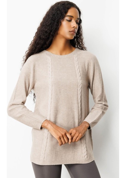 Kadın Triko Yanı Yırtmaçlı Pirinç Örgü Kazak Vizon indirimleri