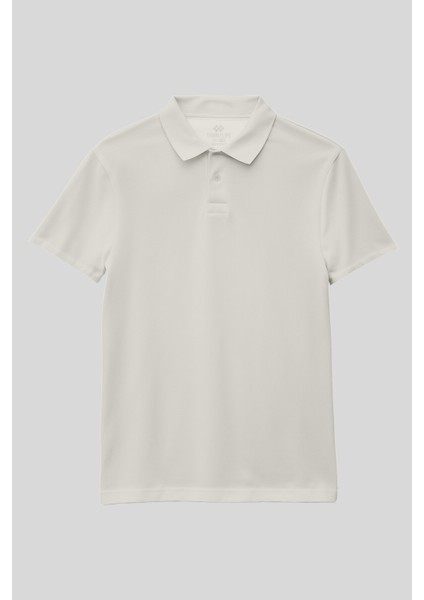 Ekru Polo Yaka Standart Fit Basic Unisex T-Shirt - 11330