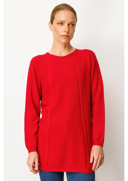Kadın Triko Yanı Yırtmaçlı Pirinç Örgü Kazak K.kırmızı fiyatları