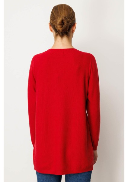 Kadın Triko Yanı Yırtmaçlı Pirinç Örgü Kazak K.kırmızı modelleri