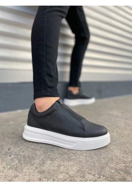 JY007 Alba Bağcıksız Cilt Erkek Günlük Sneaker Ayakkabı Cbt Siyah