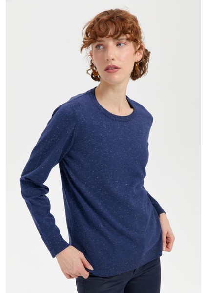 Kadın Sıfır Yaka Angelina Basic Kazak Indigo