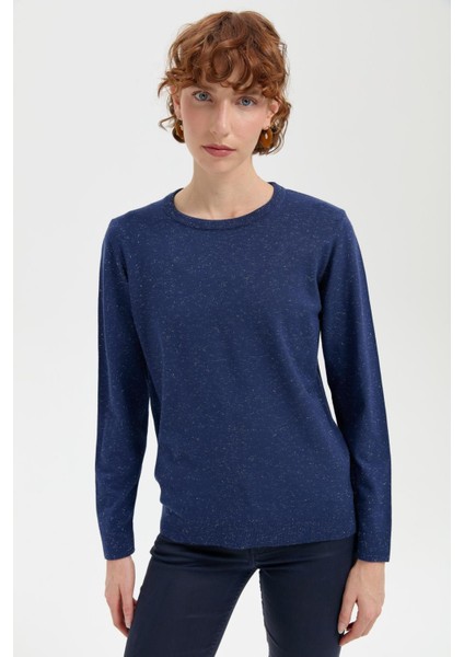 Kadın Sıfır Yaka Angelina Basic Kazak Indigo fiyatları