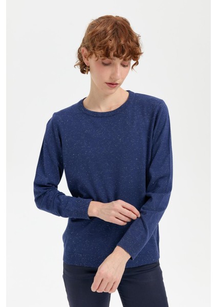 Kadın Sıfır Yaka Angelina Basic Kazak Indigo modelleri