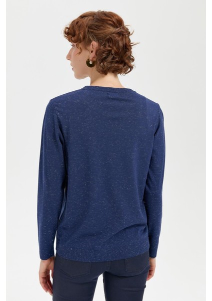 Kadın Sıfır Yaka Angelina Basic Kazak Indigo fırsatları