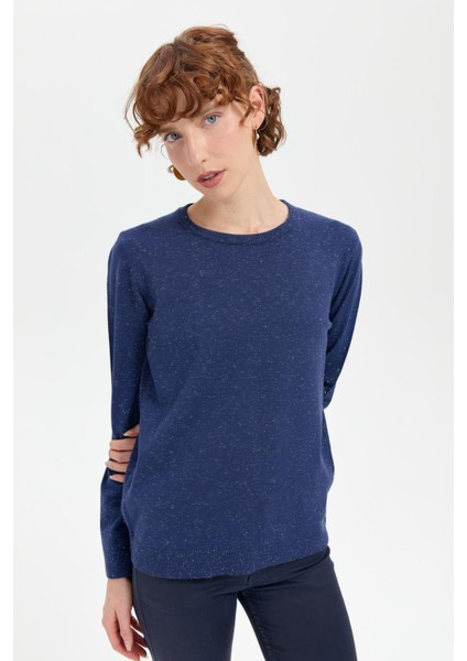 Kadın Sıfır Yaka Angelina Basic Kazak Indigo indirimleri