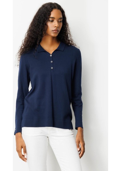 Kadın Polo Yaka Yakası ve Kolu Düğmeli Bluz Lacivert fırsatları