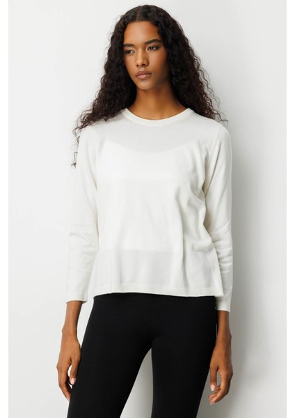 Kadın Basic Sıfır Yaka Kazak Kemik