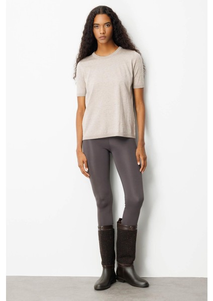 Kadın Sıfır Yaka Kısa Kollu Düz Bluz Vizon fiyatları