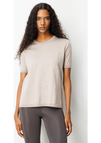 Kadın Sıfır Yaka Kısa Kollu Düz Bluz Vizon modelleri