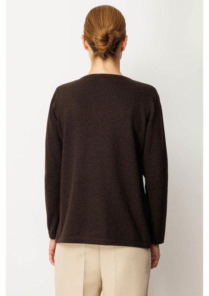 Kadın Sıfır Yaka Yaka Kenarı Işlemeli Yün Bluz K.kahve modelleri