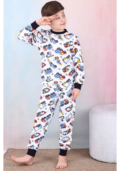 Erkek Çocuk Iş Makineleri Baskılı Pijama Takımı 1-7 Yaş 12291