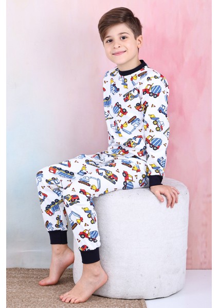 Erkek Çocuk Iş Makineleri Baskılı Pijama Takımı 1-7 Yaş 12291 modelleri