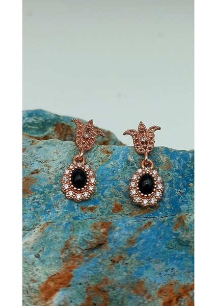 Gümüş Oltu Taşlı Roz Küpe OTK0006