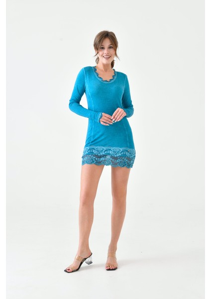 Kadın Viskon Dantel Detaylı Uzun Kol Curve Spor Şık Bluz Tunik fiyatları