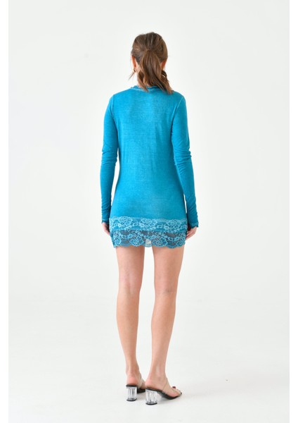 Kadın Viskon Dantel Detaylı Uzun Kol Curve Spor Şık Bluz Tunik modelleri