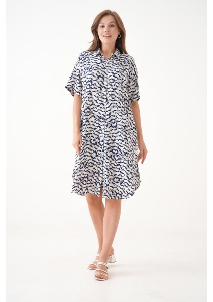 Kadın Gömlek Yaka Önden Düğmeli Kısa Kol Yazlık Desenli Büyük Beden Curve Yazlık Dokuma Elbise fiyatları