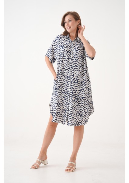 Kadın Gömlek Yaka Önden Düğmeli Kısa Kol Yazlık Desenli Büyük Beden Curve Yazlık Dokuma Elbise fırsatları