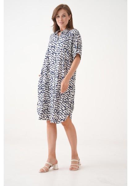 Kadın Gömlek Yaka Önden Düğmeli Kısa Kol Yazlık Desenli Büyük Beden Curve Yazlık Dokuma Elbise indirimleri