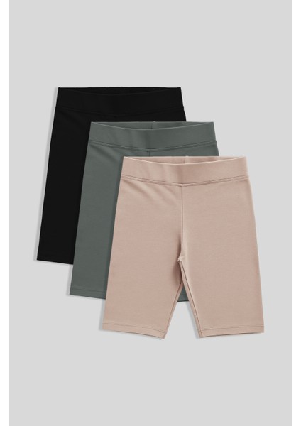 Standart Fit Basic 3lü Paket Siyah-Haki- Koyu Bej Kız Çocuk Tayt - 75188