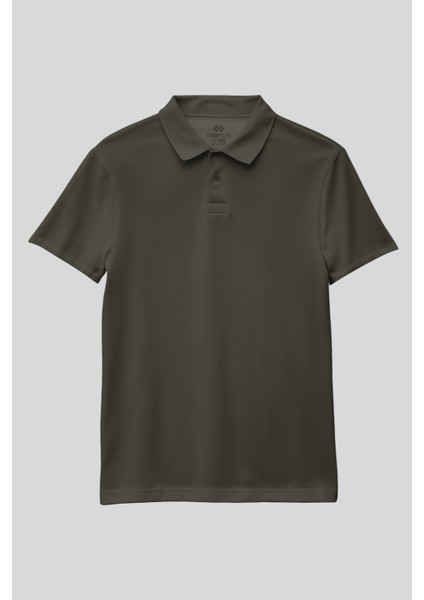 Haki Polo Yaka Standart Fit Basic Unisex T-Shirt - 11330