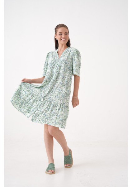 Kadın Hakim Yaka Yarım Kol Eteği Pileli Yazlık Önüi Düğmeli Gömlek Curve Elbise