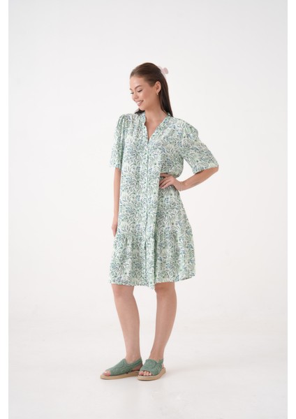 Kadın Hakim Yaka Yarım Kol Eteği Pileli Yazlık Önüi Düğmeli Gömlek Curve Elbise fırsatları