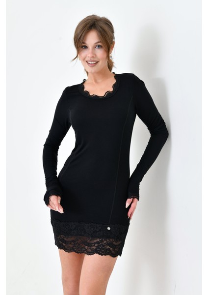Kadın Viskon Dantel Detaylı Uzun Kol Curve Spor Şık Bluz Tunik fiyatları