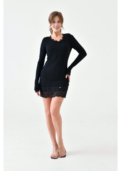 Kadın Viskon Dantel Detaylı Uzun Kol Curve Spor Şık Bluz Tunik fırsatları