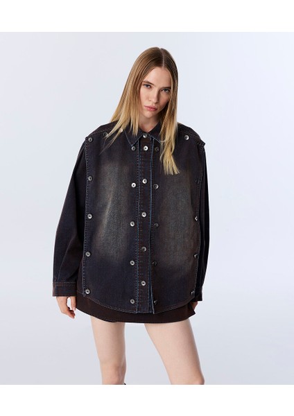 Metal Düğme Aksesuarlı Gömlek Ceket TW6250005082008