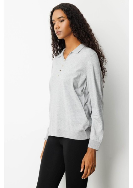 Kadın Polo Yaka Angelina Basic Bluz Gri fiyatları