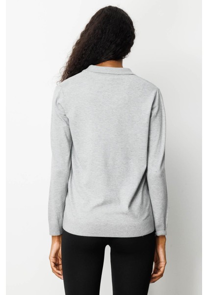 Kadın Polo Yaka Angelina Basic Bluz Gri modelleri