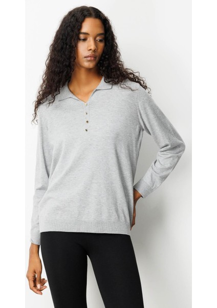 Kadın Polo Yaka Angelina Basic Bluz Gri fırsatları