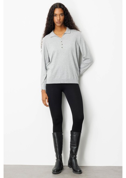 Kadın Polo Yaka Angelina Basic Bluz Gri indirimleri