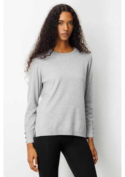 Kadın Sıfır Yaka Yırtmaçlı Yanı Düğmeli Bluz Gri