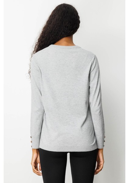 Kadın Sıfır Yaka Yırtmaçlı Yanı Düğmeli Bluz Gri fırsatları