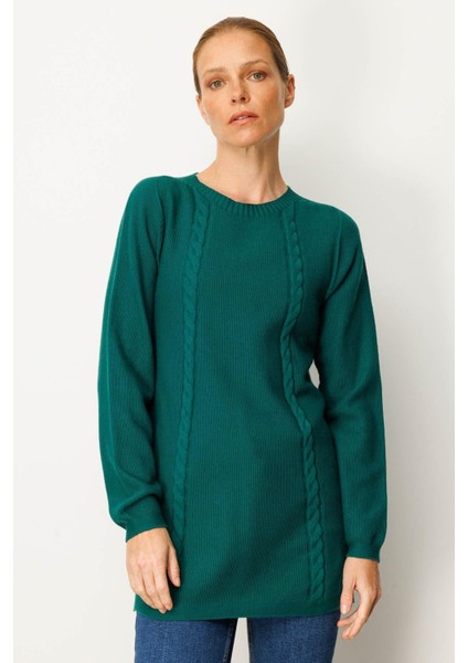 Kadın Triko Yanı Yırtmaçlı Pirinç Örgü Kazak Ö.başı