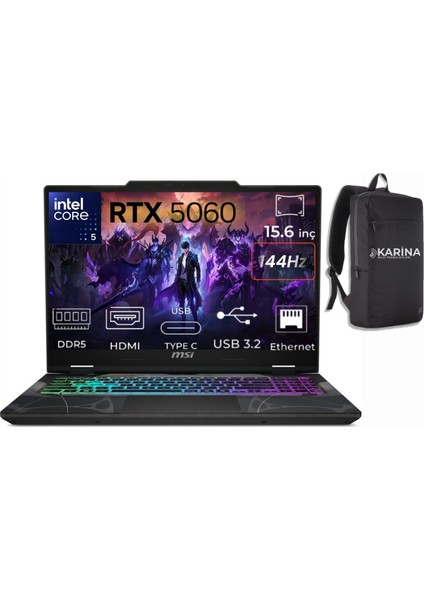 Msı Cyborg 15 Core 5 210H B2RWFKG-207XTR-09 40GB 1tb RTX5060 8gb Freedos 15.6" 144 Hz Full Hd Gaming Laptop & B2RWFKG207XTRK09