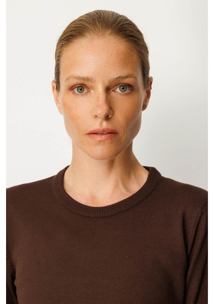 Kadın Basic Sıfır Yaka Kazak Kahve fiyatları