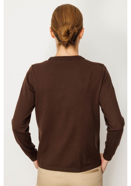 Kadın Basic Sıfır Yaka Kazak Kahve modelleri