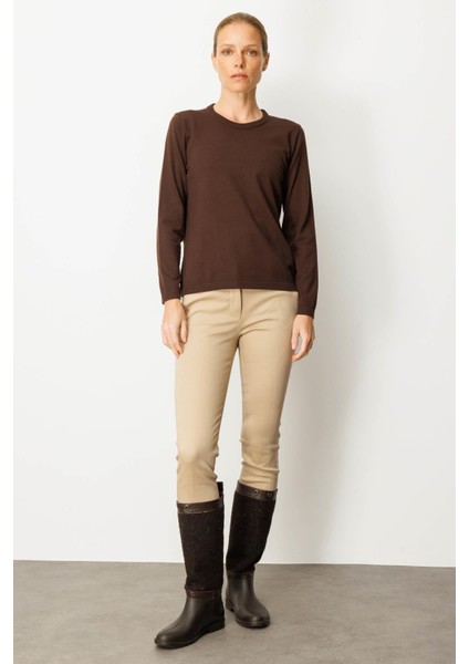 Kadın Basic Sıfır Yaka Kazak Kahve indirimleri