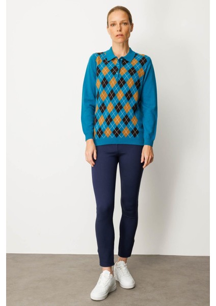 Kadın Polo Yaka Önü Baklavalı Yün Kazak A.petrol fırsatları