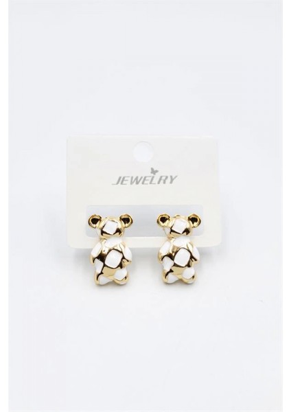 Mineli Ayıcık Küpe - Beyaz fiyatları