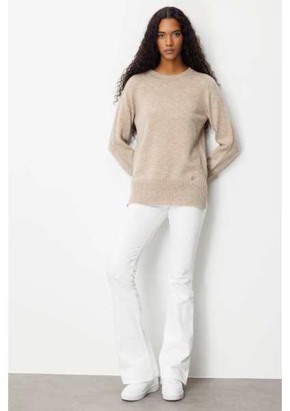 Kadın Sıfır Yaka Yanı Yırtmaçlı Yün Kazak K.bej fiyatları