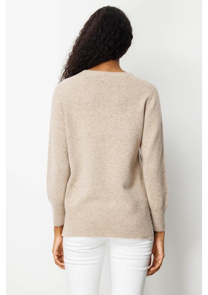 Kadın Sıfır Yaka Yanı Yırtmaçlı Yün Kazak K.bej modelleri