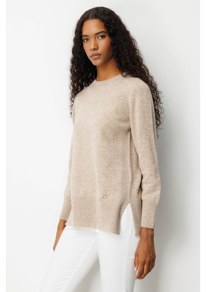 Kadın Sıfır Yaka Yanı Yırtmaçlı Yün Kazak K.bej fırsatları