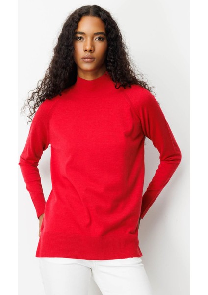 Kadın Yarım Balıkçı Yaka Kolları Yırtmaçlı Kazak K.kırmızı fiyatları