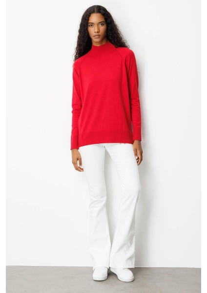 Kadın Yarım Balıkçı Yaka Kolları Yırtmaçlı Kazak K.kırmızı fırsatları