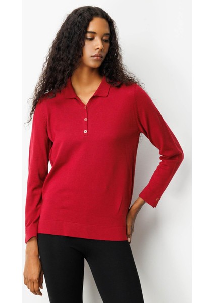 Kadın Polo Yaka Yakası ve Kolu Düğmeli Bluz Vişne fiyatları