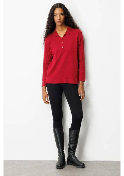 Kadın Polo Yaka Yakası ve Kolu Düğmeli Bluz Vişne modelleri